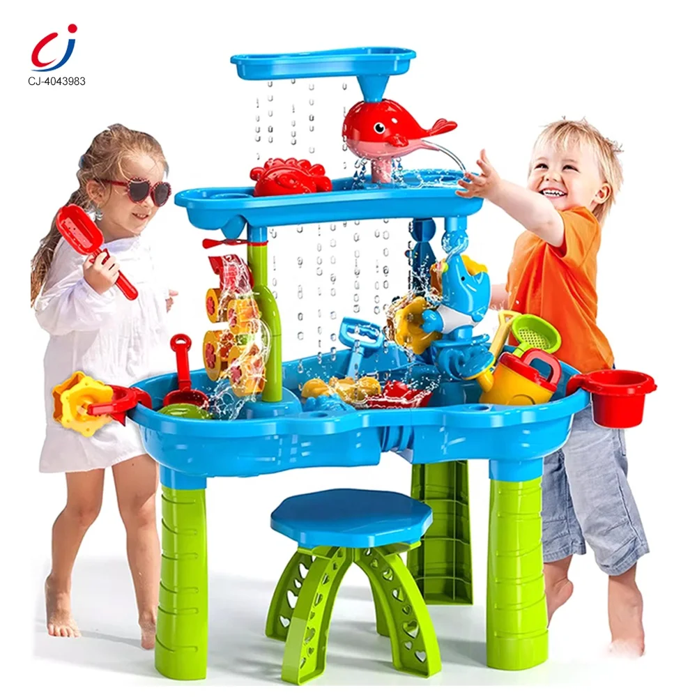 Chengji 2024 new trend toys summer beach sand table set plastic kids activity 3-layers sand and water play table