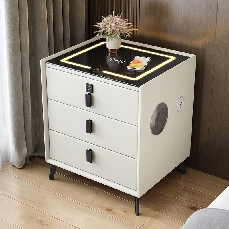 HANYEE Modern Luxury Solid Wood Smart Bedside Table Wireless Charging Nightstand with Storage Good Price Home Furniture Bedroom