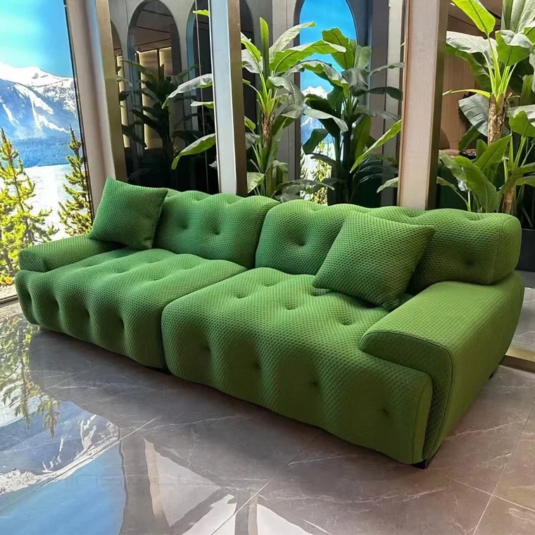 Gainsville Modern Style Green Button Fabric Shaped Cotton Living Room Sofa