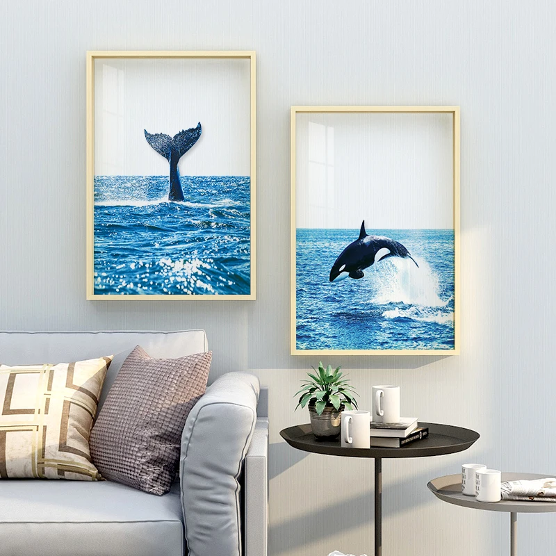 
nordic style transparent acrylic seascape wall art modern blue ocean paintings whale home decor for living room 