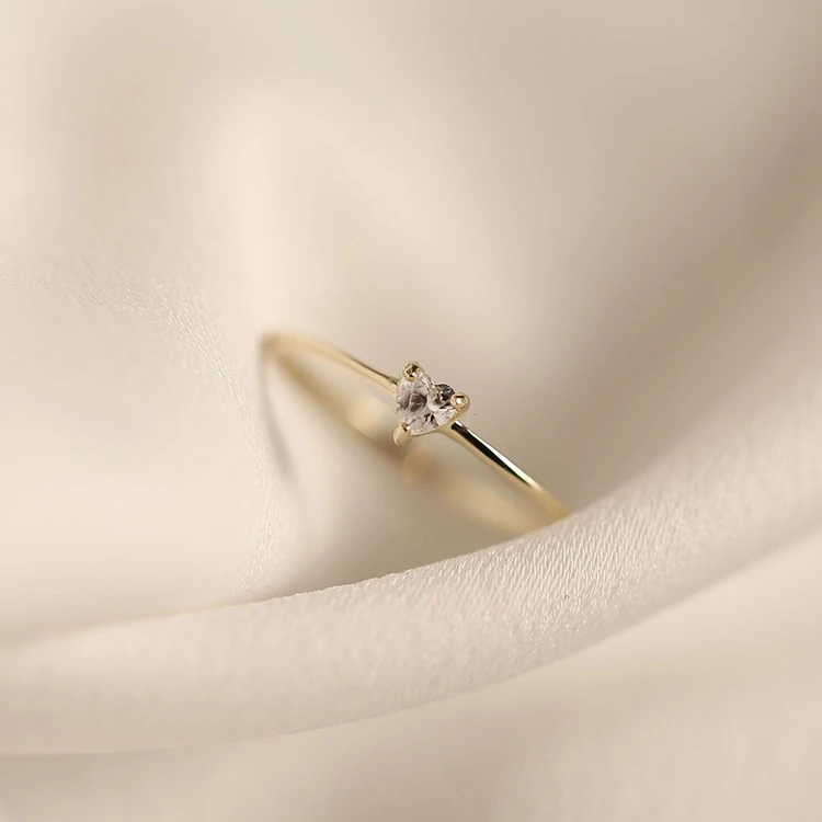925 Sterling Silver Minimalist Heart Shaped Diamond Cz Ring For Women Girls
