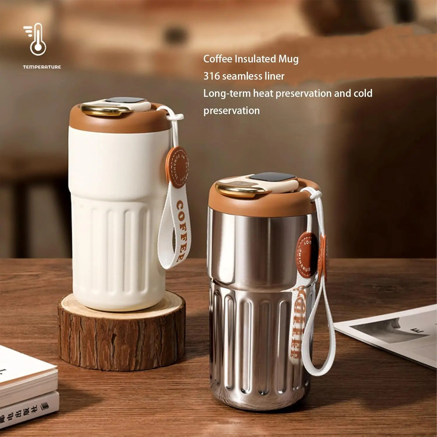 Coffee Thermal Mug with Temperature Display Portable Double-layer Vacuum Cup 450ml Capacity Car Water Cup For Travel