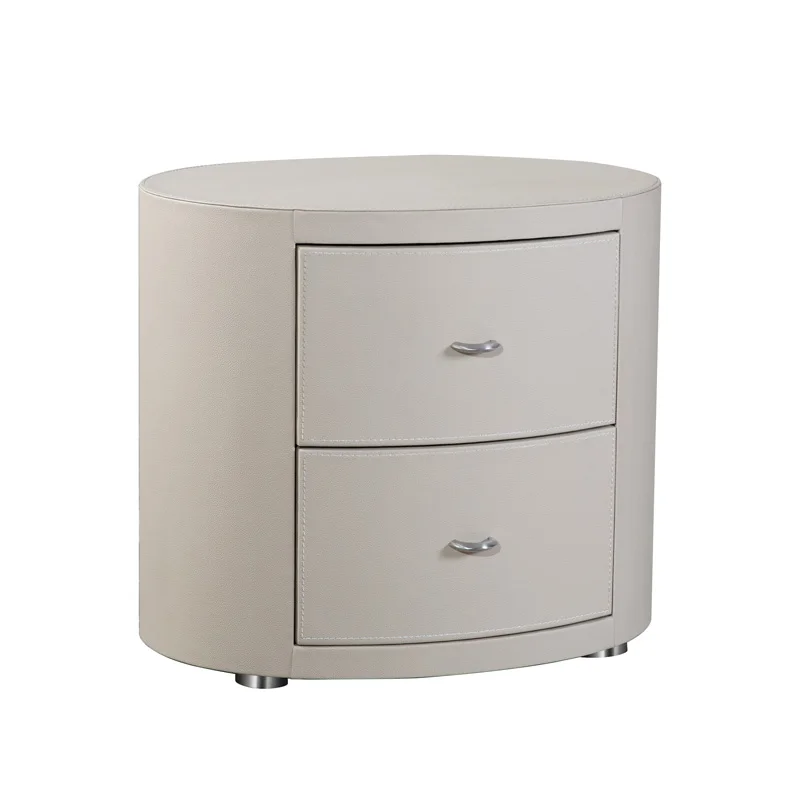 Italian Hotel Bedroom Furniture Drawer Nightstand Leather Modern Luxury Round Bedside Table Nightstands