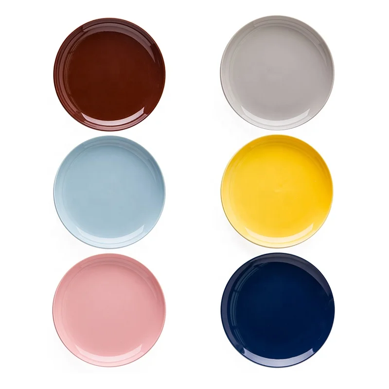 
Multicolor Cheap Round Porcelain Dinner Plates 8 Inch Set of 6 Hot Assorted Colors Stackable Easy cleaning Serving Sushi Dish 