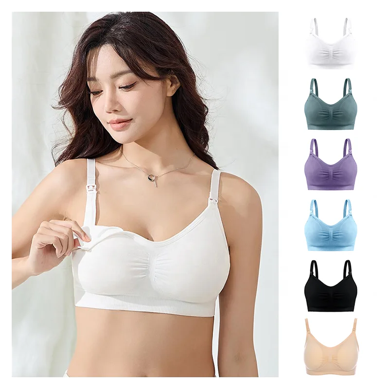 8888#Wholesale double seamless postpartum nursing bra underwear with removable breathable breast pad maternity bra