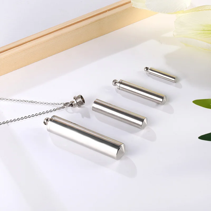 
Simple Design Stainless Steel Pendant Can Open Cylinder Perfume Bottle Token Bottle Rune Bottle Necklace Pendant For Gift 