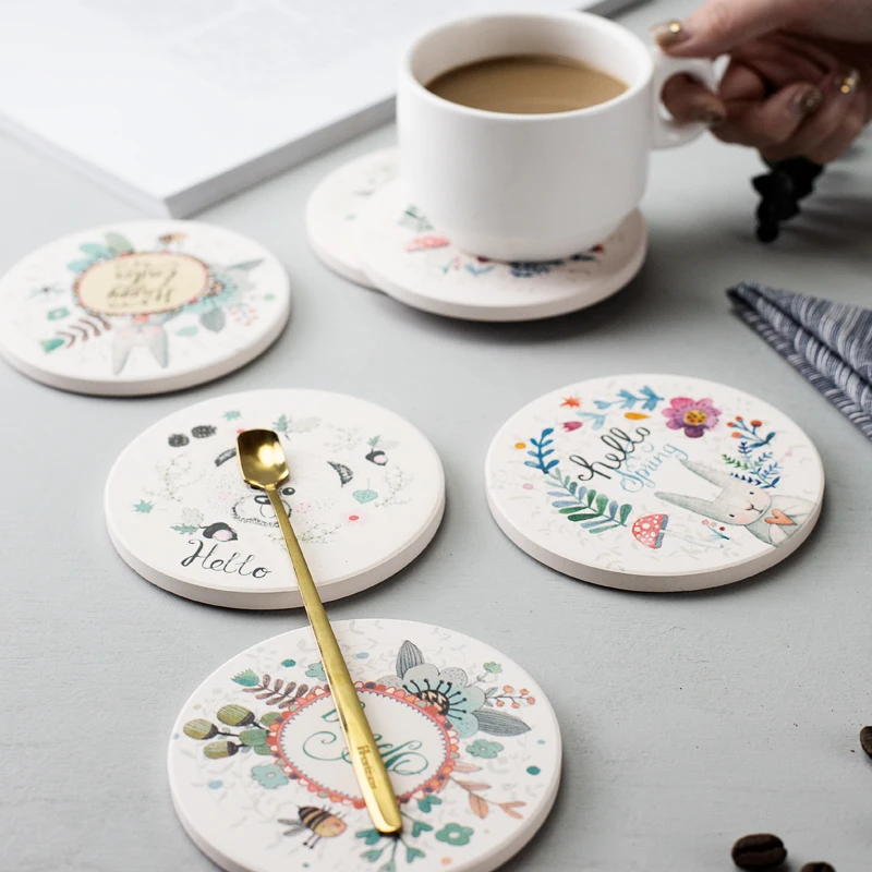 Round Diatomite Coasters With Cork Back Diatomaceous Earch Cup Coaster