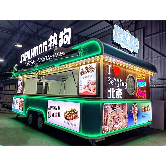 American Outdoor Mobile Food Trailer Snack Cart Hot dog Food Cart Mini Donut Food Cart with Kitchen