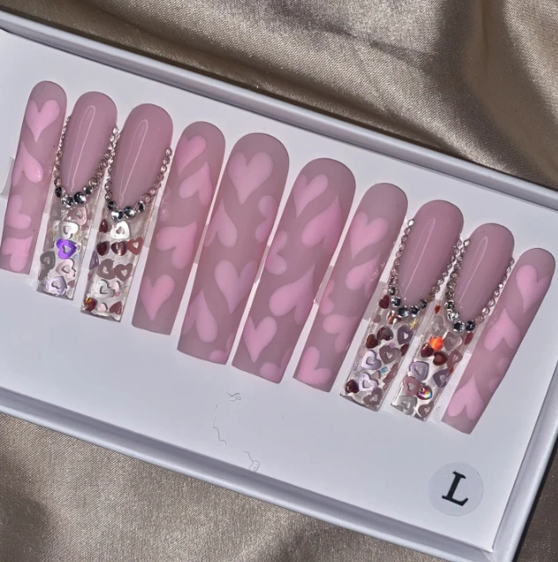 *Exclusive Elegant Designs Private Label Short Matte Handmade Press On Nails Fake Full Cover Rhinestone Artificial Fingernails