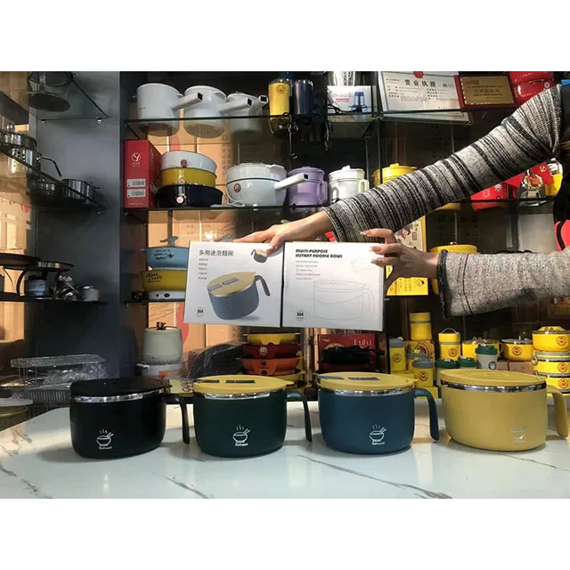 1200ml Instant Noodle Soup Bowl Container Ramen Bowl with Lid Breakfast cup Drainable water304 Stainless Steel