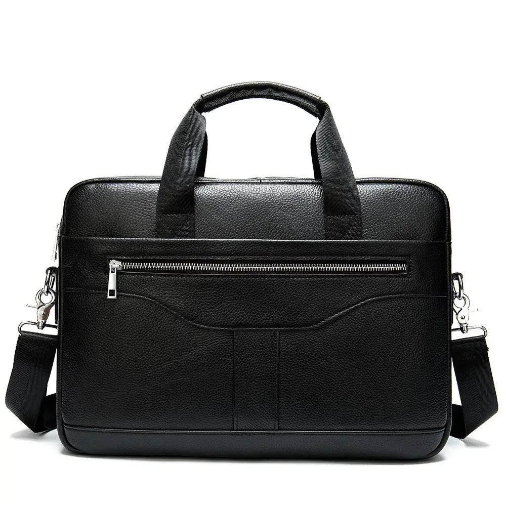 Stylish Genuine Leather Portfolio Bag Tote Daily Use Messenger Shoulder Bags Multifunction Secret Compartment Lawyers Briefcase