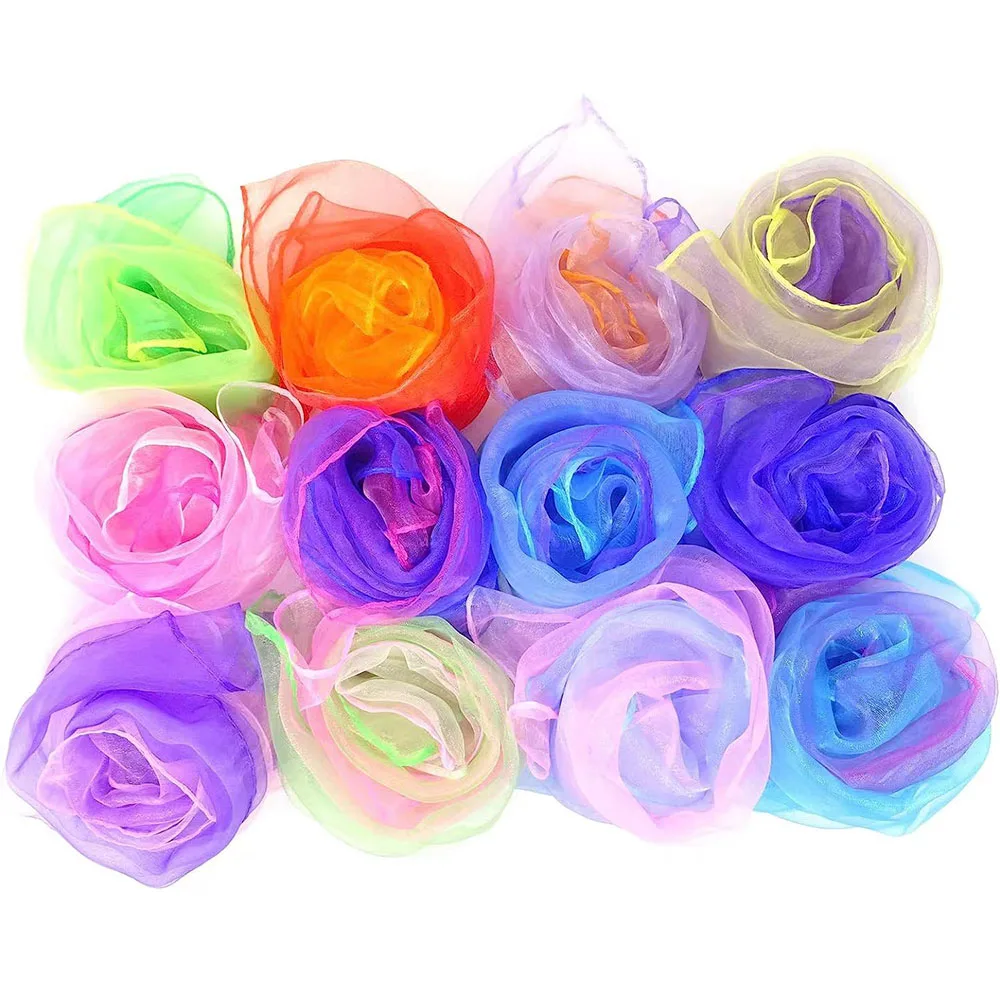 HZW-23027 Wholesale small Square Juggling Chiffon Silky Dance Scarves Gradient Color Good Quality For Performances Baby