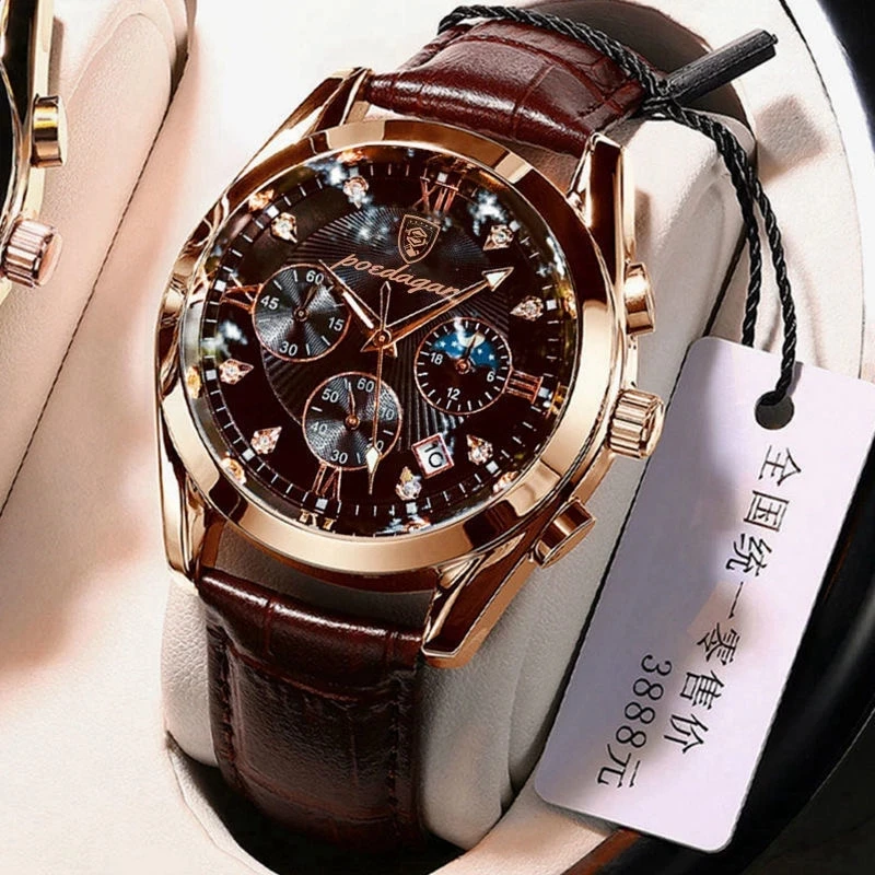 POEDAGAR Men Watches Luxury Minimalist Calendar Stainless Steel Waterproof Luminous Date Week Sport Wrist Watches Quartz Watches