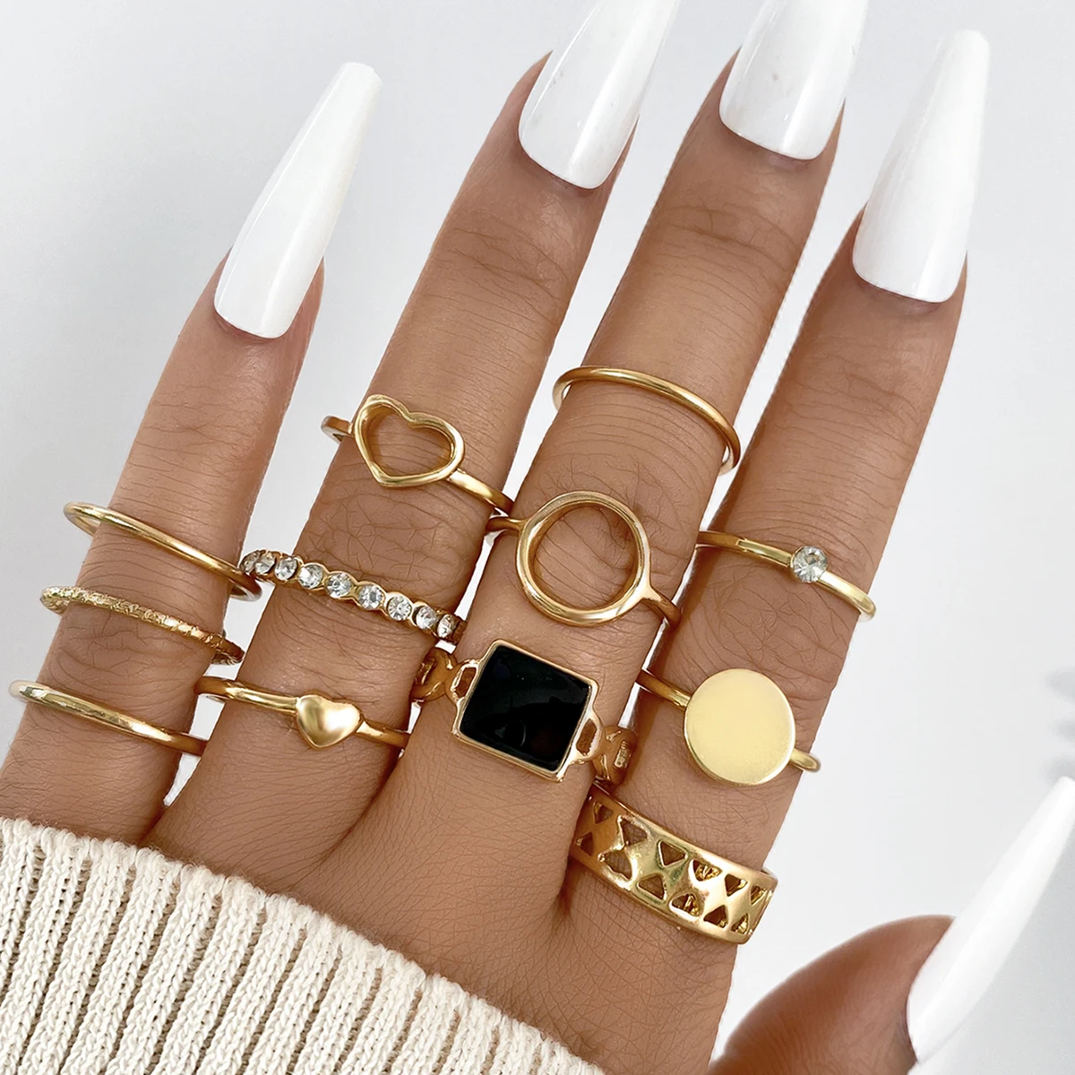 17KM Metal Gold Color Butterfly Ring Set Trendy Pink Crystal Stone Ring Women Fashion Bohemian Heart Animal Snake Rings Jewelry