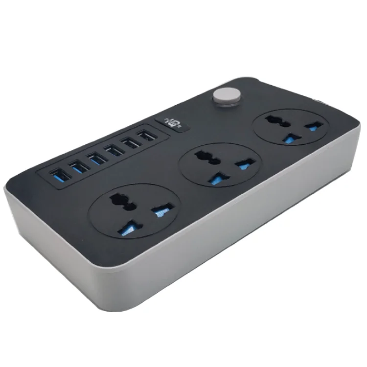 High quality Competitive price black extension 3 way plug outlet electric board switch power strip socket with 6 usb