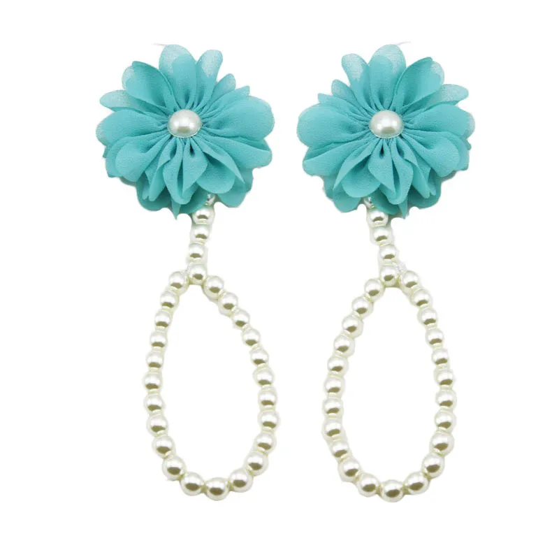 E1236 Fashion Jewelry With Flowers Foot Chain Infant Colorful Foot Accessories Chiffon Barefoot Bracelet Baby Shoe Pearl Anklets
