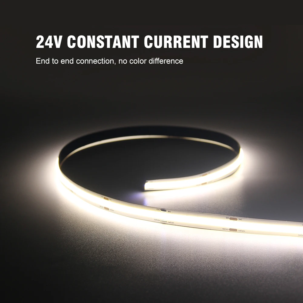 dot-free led cob strip light 6000k  12v 24v cob led light strip dc 24v cri 90 led strip