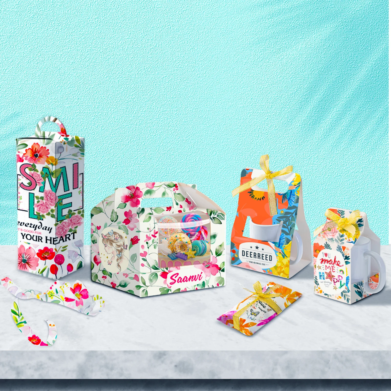 PYD Life Sublimation Boxes Blanks Custom Christmas Paper Packaging Gift Box for 11oz Ceramic Mug with Golden Ribbon