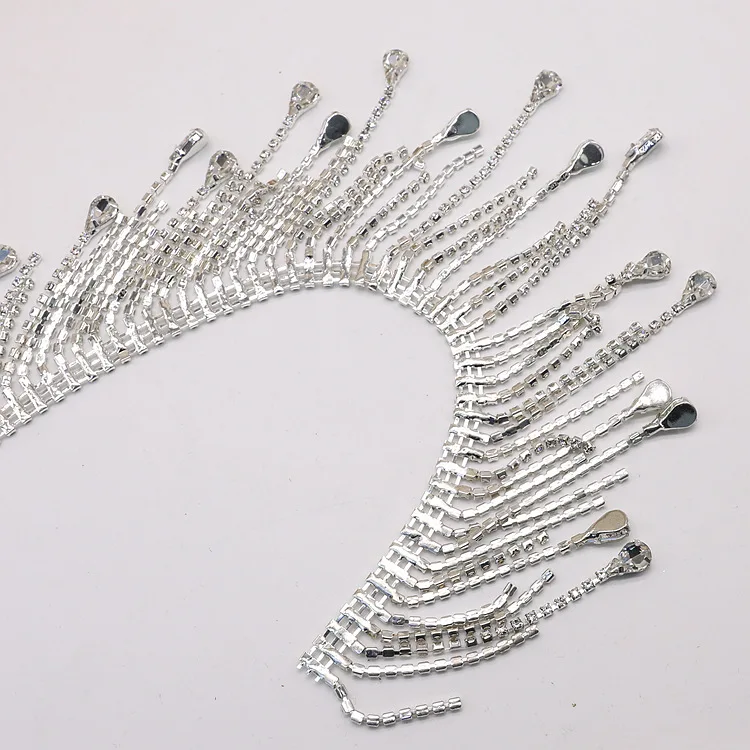 JFRT012 Bling Rhinestone Long Tassel Crystal Chain Diamante Clear Chain Rhinestone Trim Dance Clothes Collar Headband Lace Trim