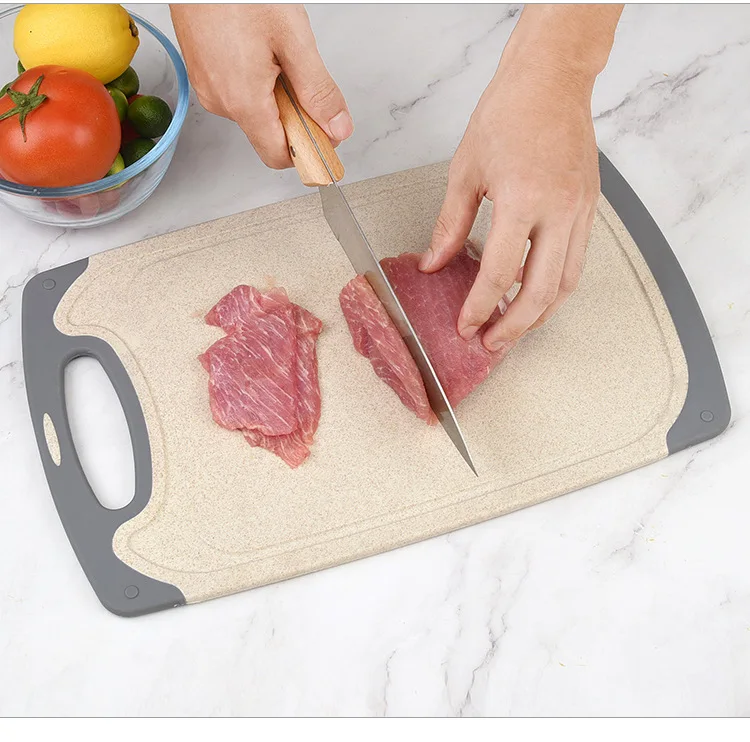 Kingwise Kitchen 3 Pcs PP Cutting Fruit Meat Chopping Board Wheat Straw Cutting Board Sets with Juice Grooves