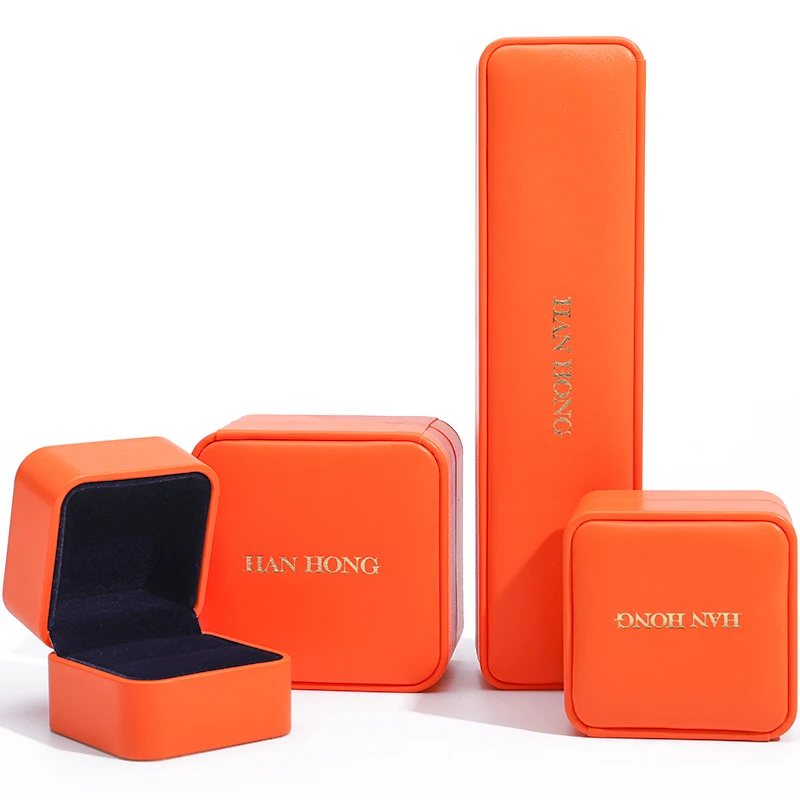 Hanhong factory wholesale custom luxury velvet jewelry packaging box necklace bracelet storage box orange leather ring jewelry b