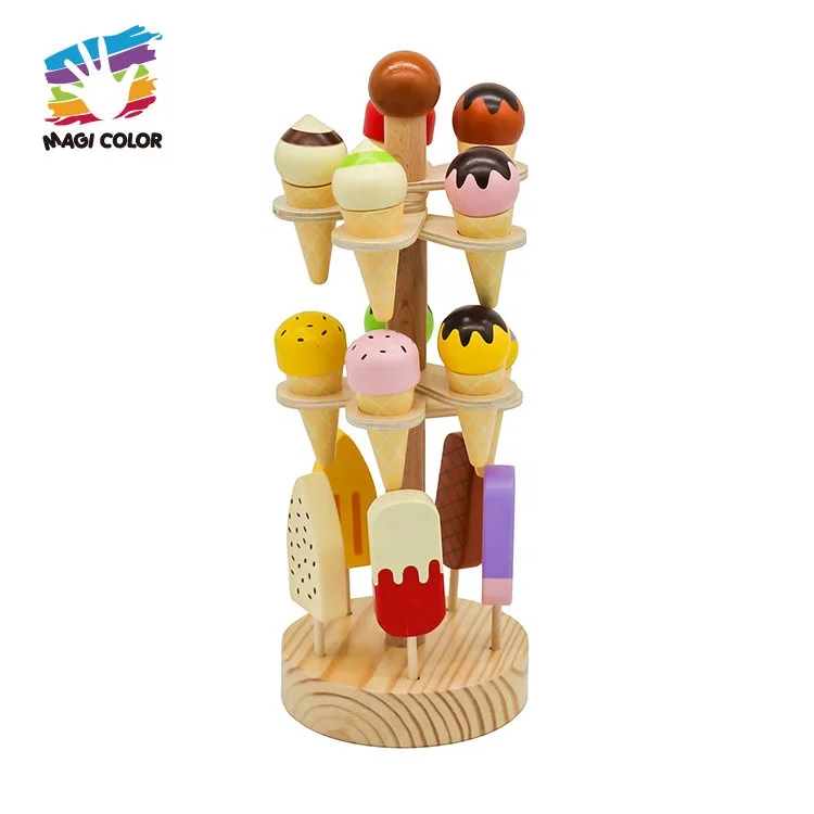 Popular play house simulation food model wooden ice cream set toys for kids W10B339