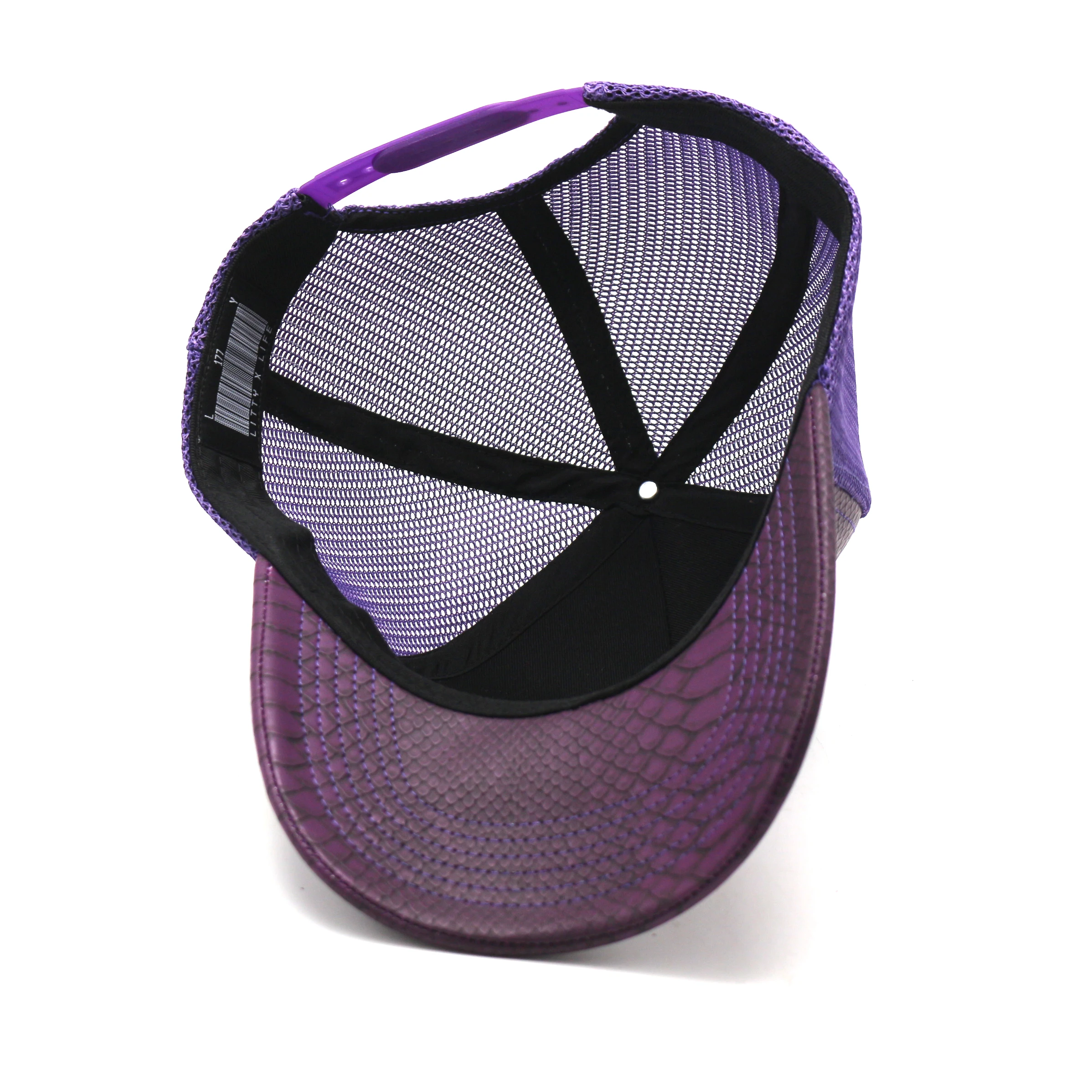 New Style Custom Embroidery logo Fake Snake Skin 5 Panel Pu Leather Mesh Trucker Hat Cap Wholesale