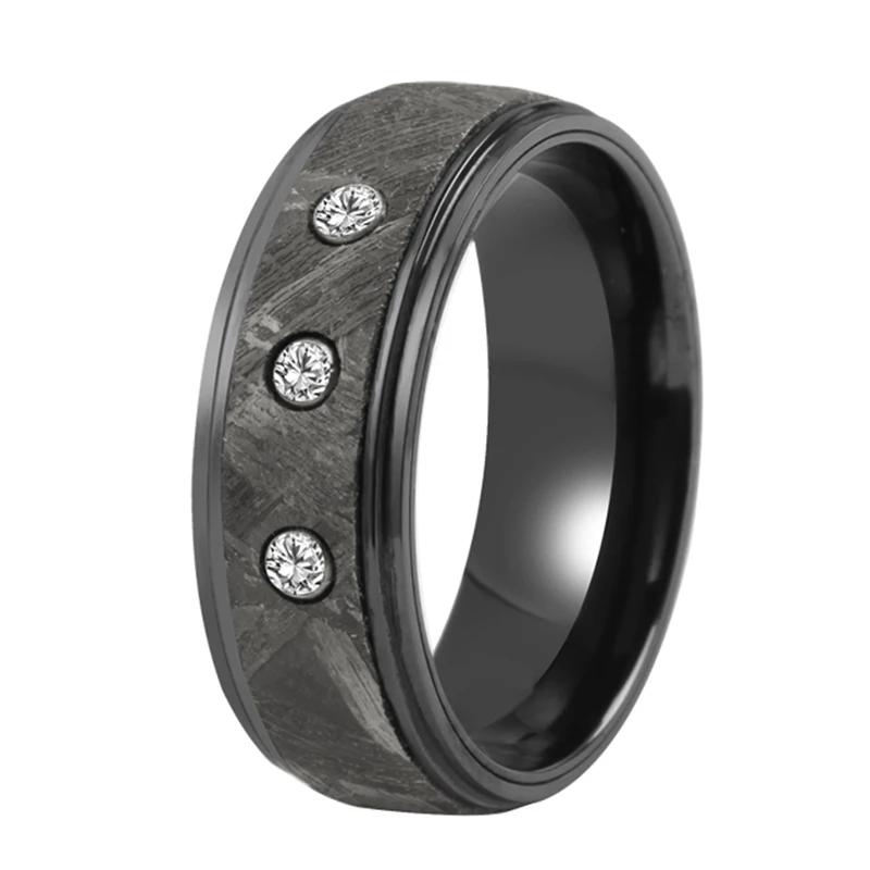 Stainless steel antler inlay meteorite ring men rings