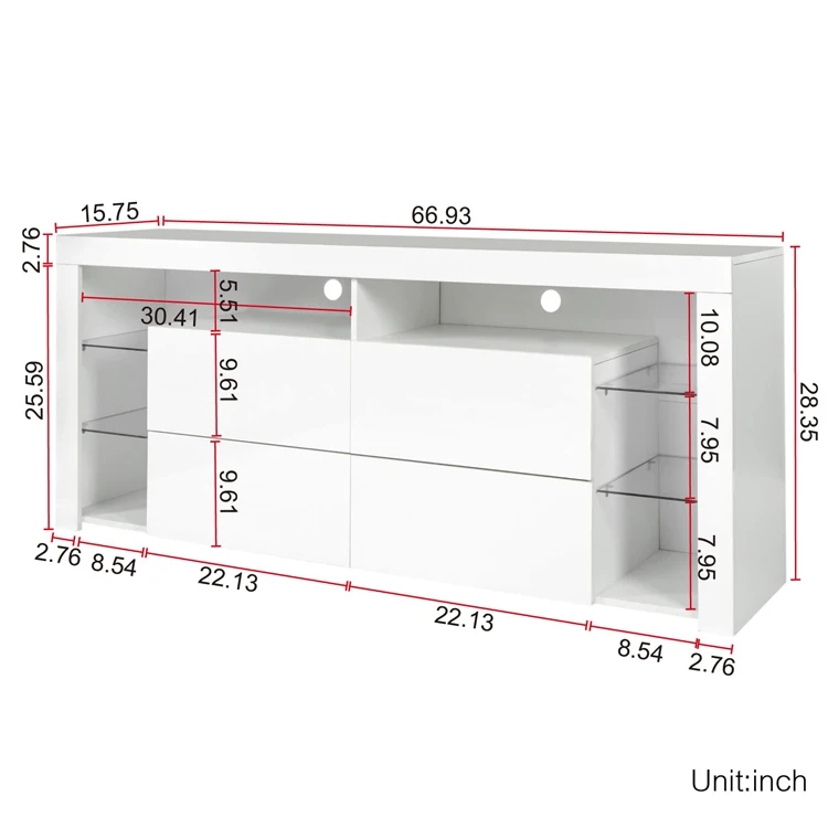Entertainment Center Living Room Furniture Wooden Storage Drawer Media Television Table Cabinet LED Light TV Console Stand