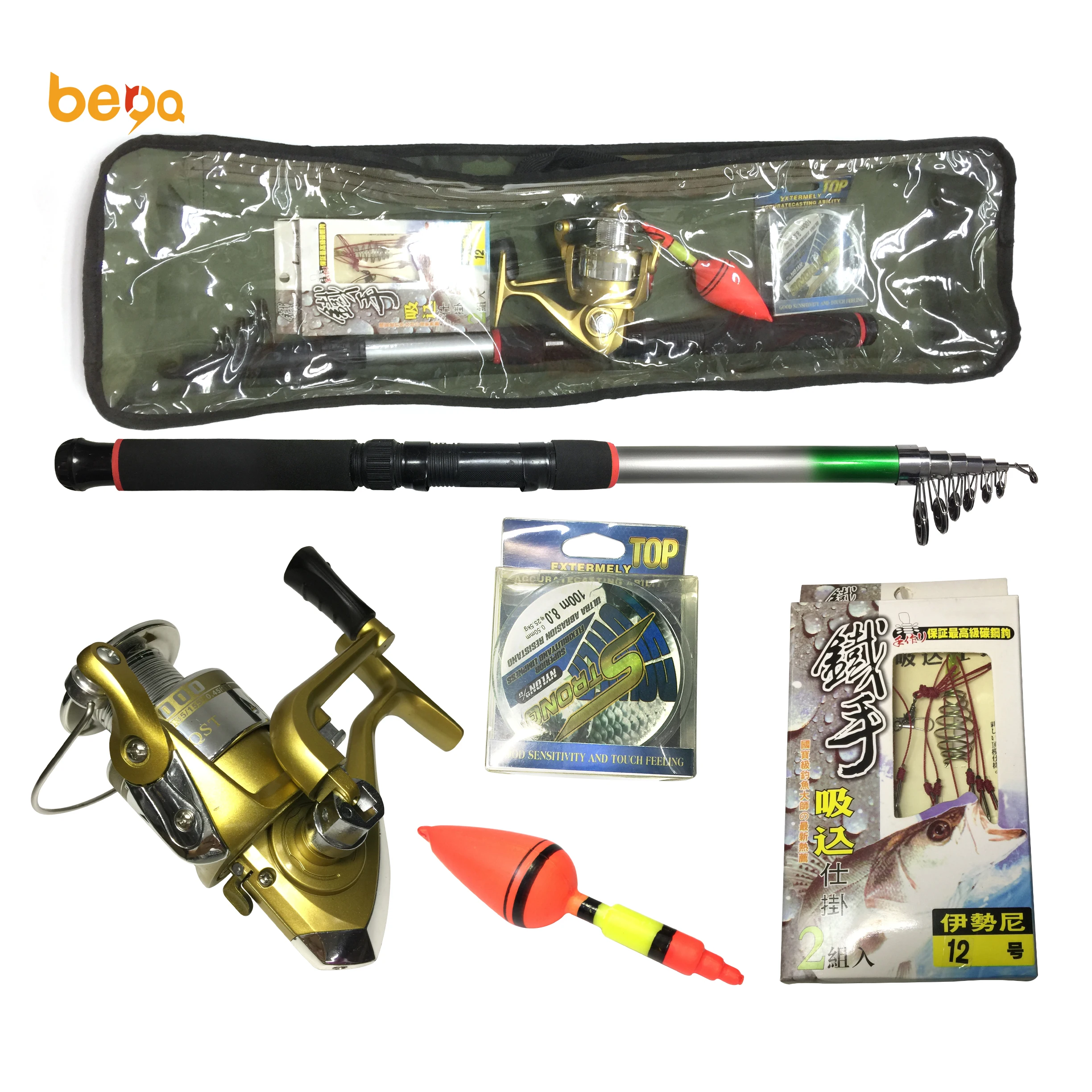 Sea Telescopic Fishing Rod and reel Combo Kit Set with Fishing floats and hooks and line fishing combo bag package
