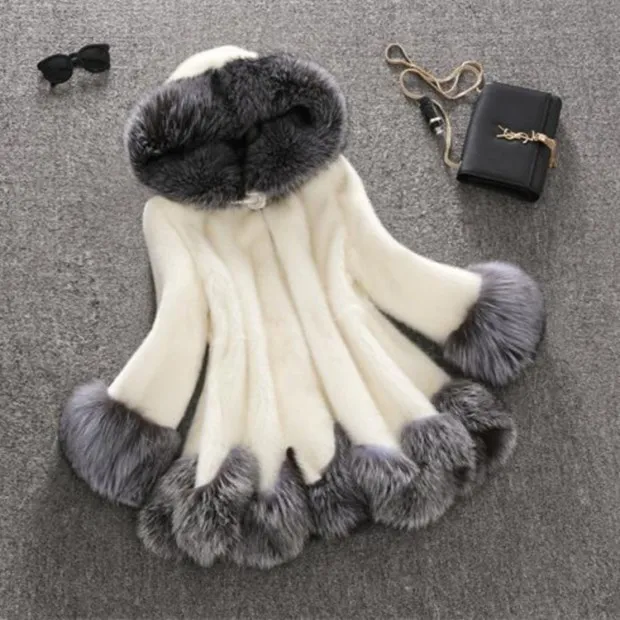 Plus size Coat Women Casual Long Hooded Faux Fur Coat Artificial fake Fox Mink Fur Luxury winter chic style woman outwear