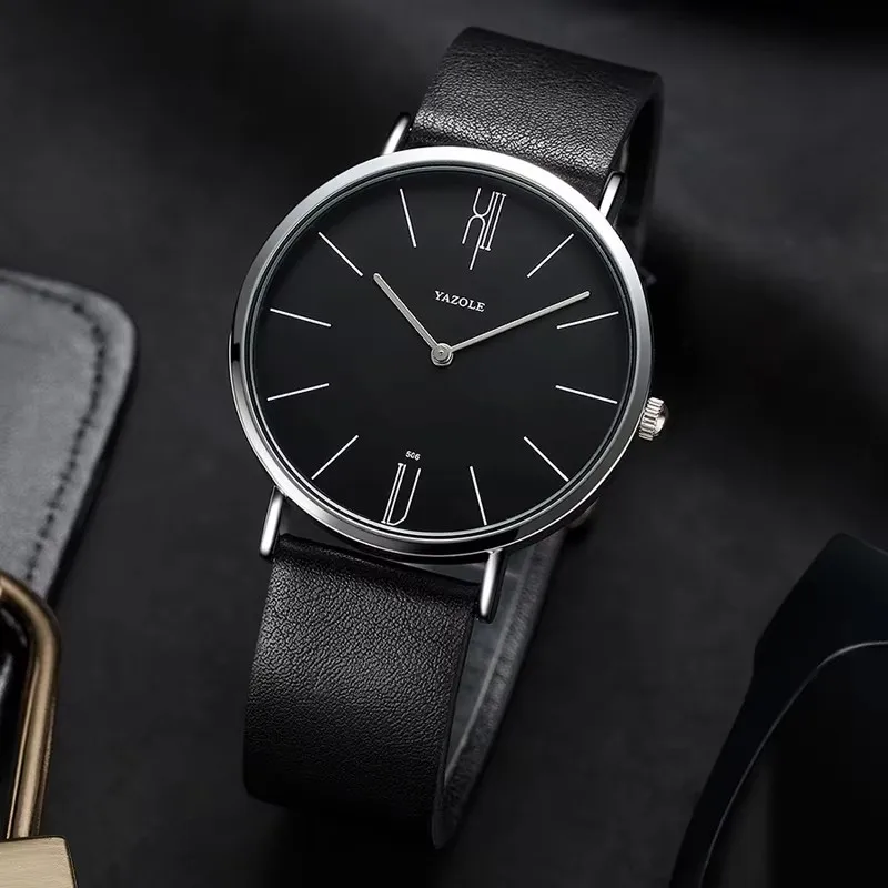 YAZOLE Watch For Men Fashion Quartz Wristwatches Ultra-thin Watch With Leather Strap Casual Simple Men Waterproof Watches