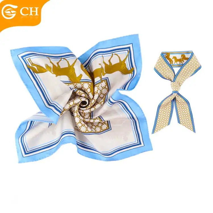 High-End Personalized Pure Silk Women Scarves Custom Soft Touch Ribbon Square Scarf Custom Logo 100%Silk Printed Scarf