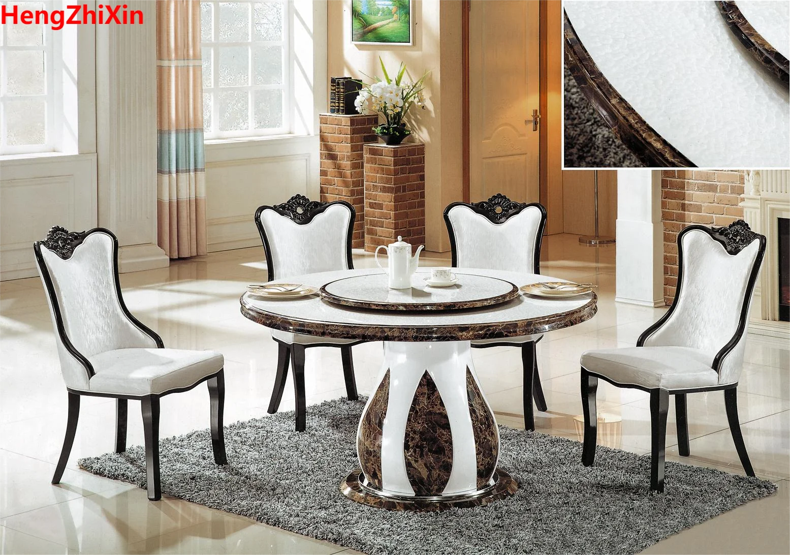 Современный пользовательский мраморный обеденный стол круглый стол с вращающейся семейной обеденной мебелью