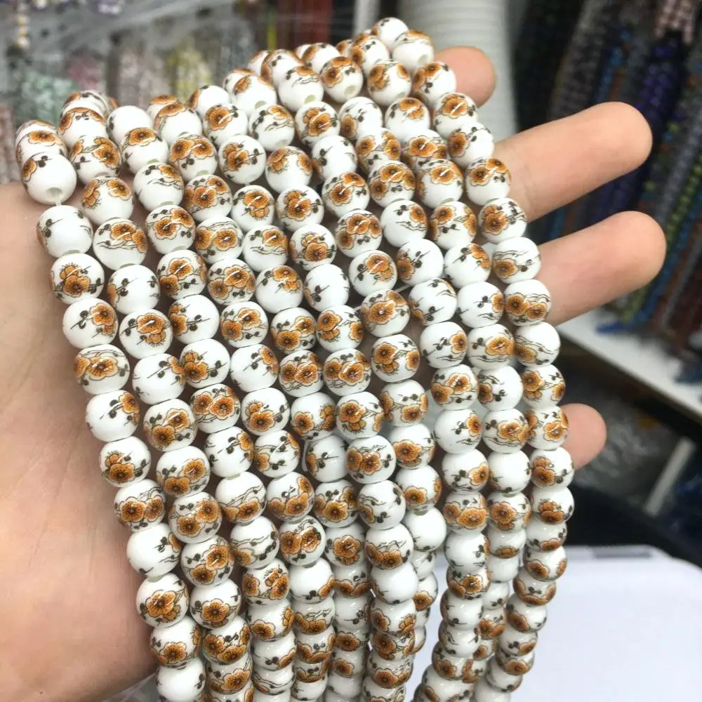 Wholesale Multicolor Ceramics Porcelain Round Beads For Bracelet Making Loose Glass Ceramics Beads Crystal DIY Beads