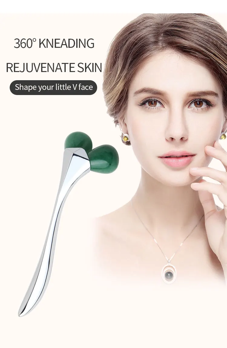 New Arrived 3D Rose Natural Stone Jade Roller Facial Massage Tool Summer Face Guasha Massager Gua Sha Scraper 3D Jade Roller