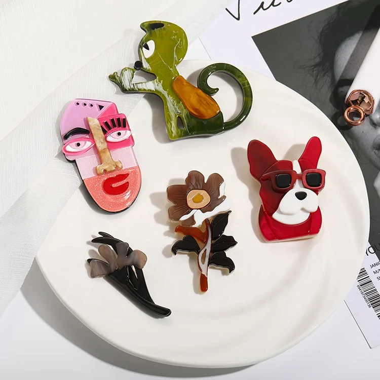 Factory Direct Sales Portrait Safety Pins Coat Badges Cute Clothing Accessories Enamel Flower Cartoon Animal Badges