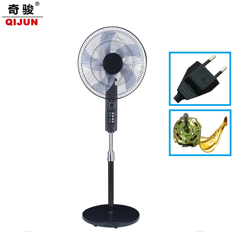 16 inch 40 CM Metal Grill  with Plastic Round Base Electric  Stand Fan 5 PP Blades Two Flat Plug 50 Watt Household