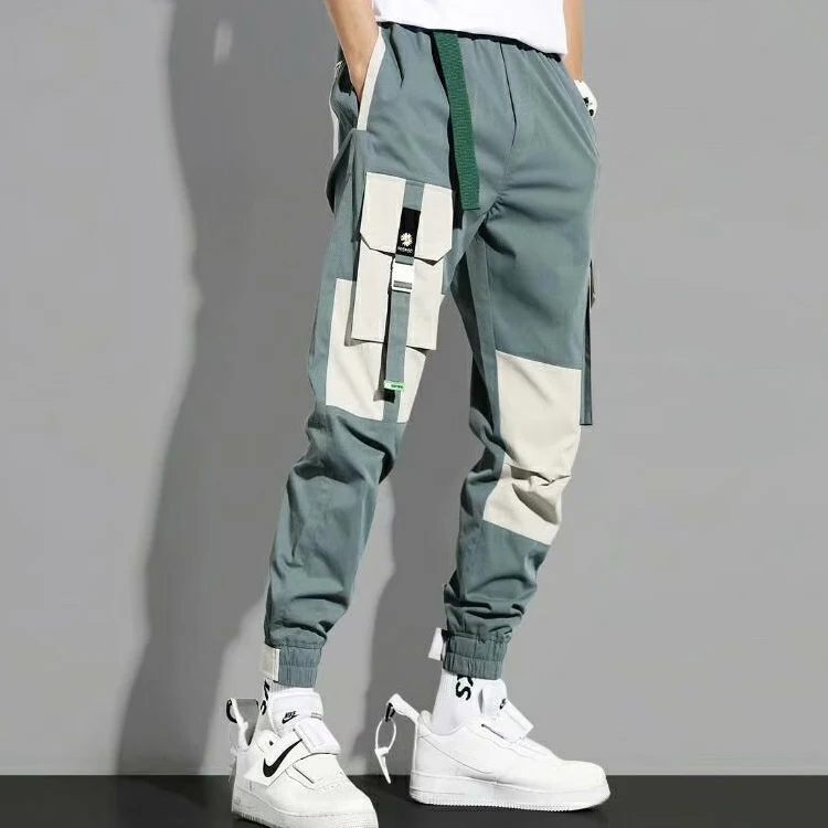Customize all kinds of cargo pants for men popular logo spring skinny leg contrast color baggy pants