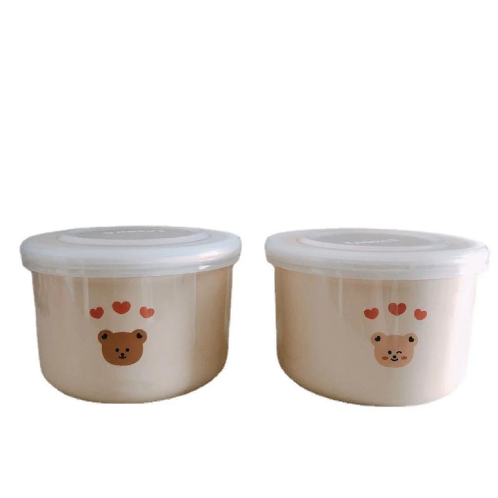 New Baby Dinnerware Keep Fresh and Sealed Infant Tableware Bear Pattern Toddler Plate Ceramic Bowl with silicone lid
