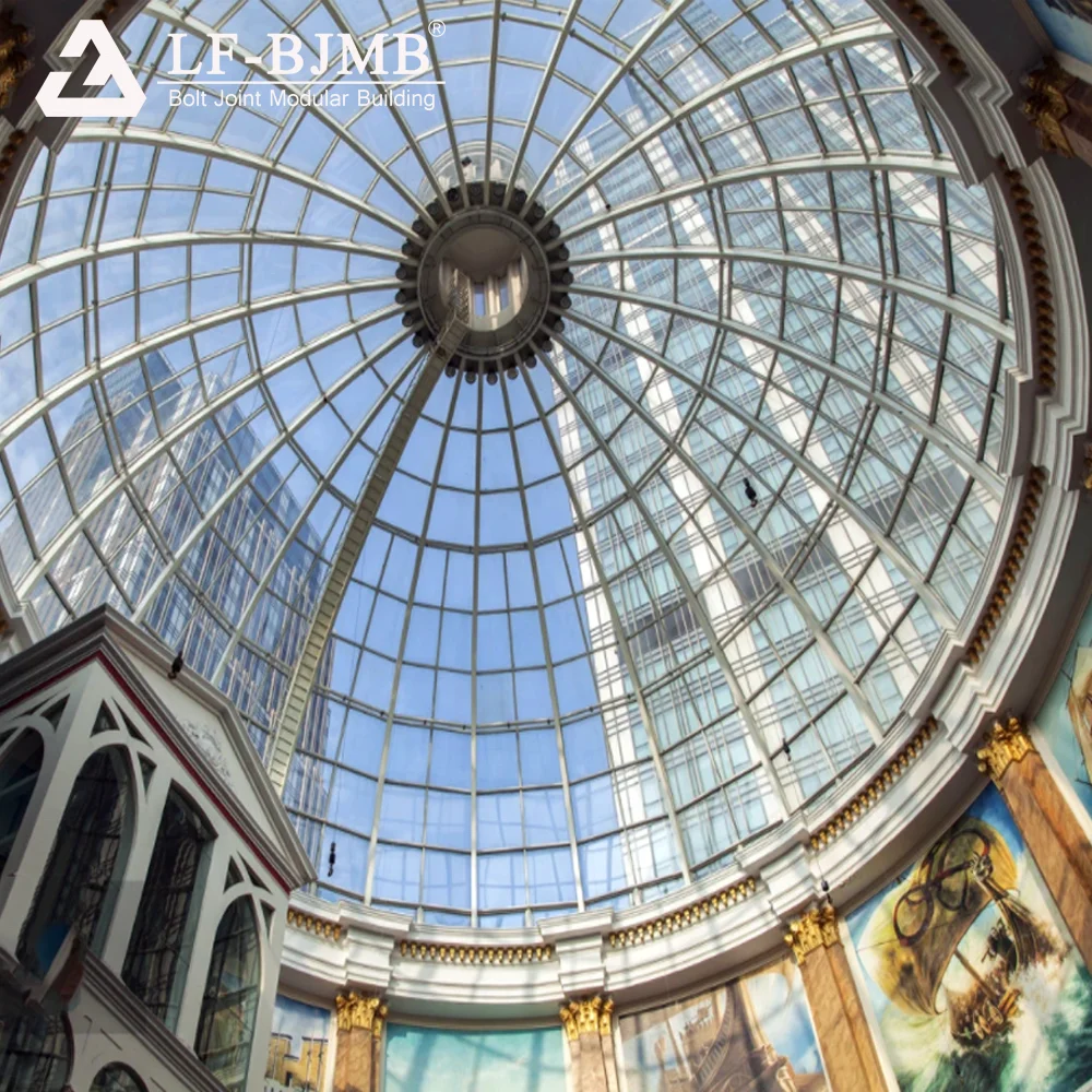 Metal structure construction space frame prefabricated glass dome roof construction