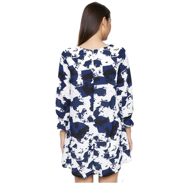 Summer Casual Dress Pattern Printing Round Neck Long Sleeve Ladies Official Dress Made in Vietnam