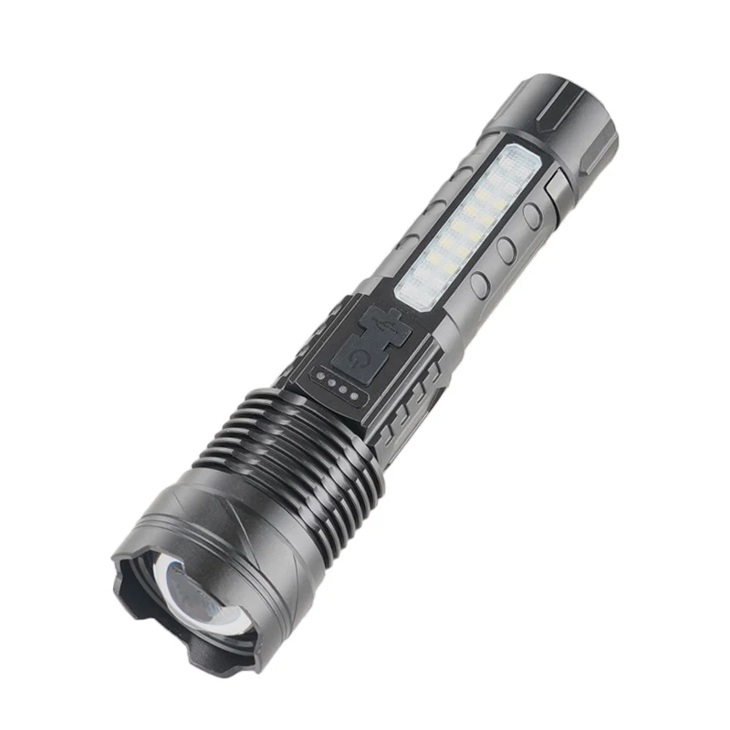 High Lumen P50 Flashlight Multi-function Charge Outdoor Camping Lamp Zoom Side Lamp Flashlight Red And Blue Flash