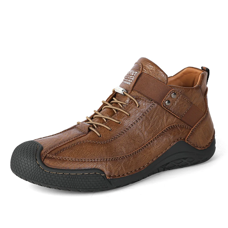 Factory Supply Custom LOGO Service Middle Top Anti-Slip Sole Men Fashion Casual Leather Boots