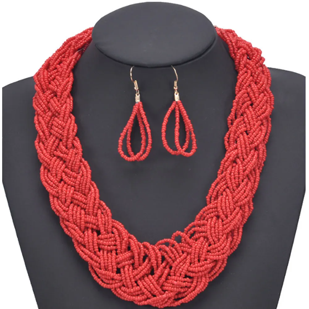 Wholesale Traditional Big Bold Bohemian south africa ghanaian nigerian tribal women Glass Beads beaded necklace jewelry sets