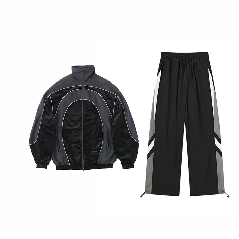 custom windbreaker outfits nylon suit sport jacket track zip up wind breaker street wear baggy pants sets tracksuits for men