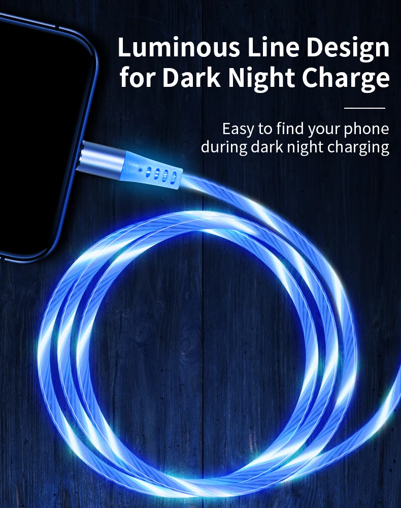 
Light Magnetic Cable Free Shipping 1 Sample Ok Led Light Flow Mobile Charger Cable Cell Phone Charging Luminous Magnetic 