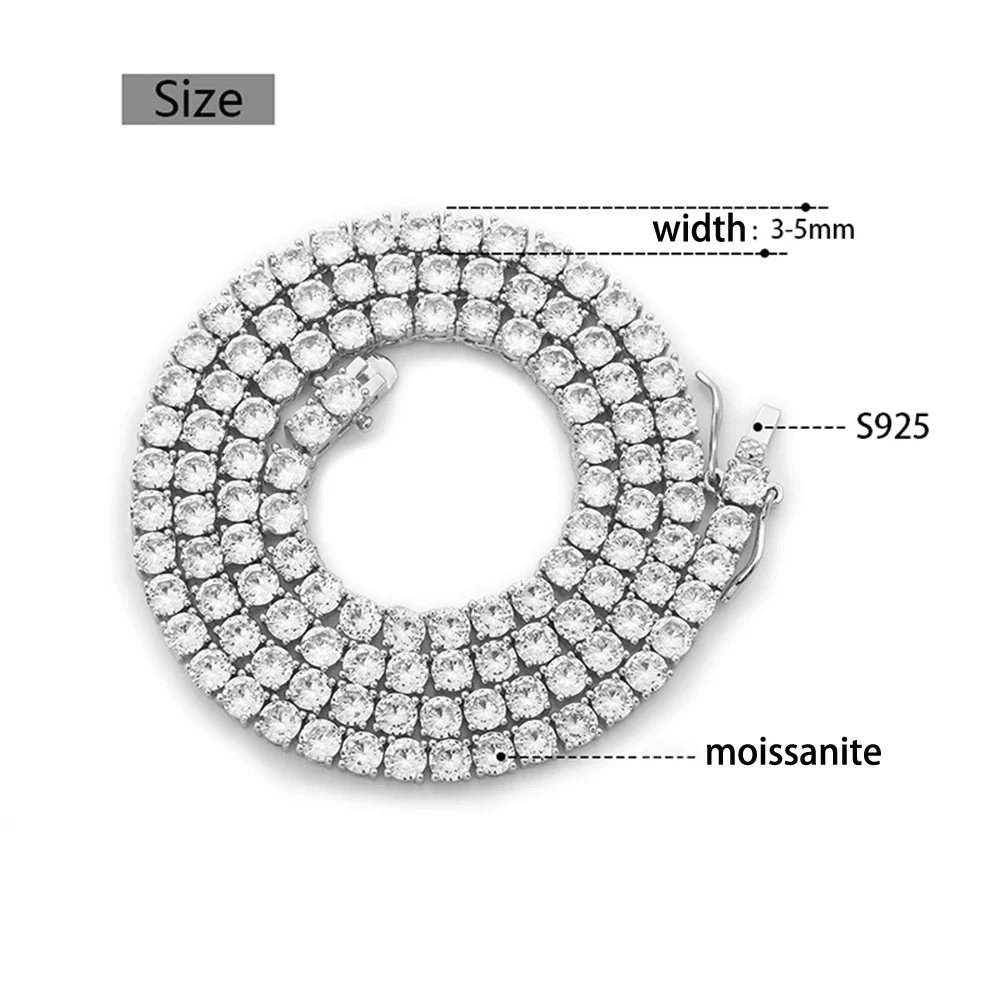 Wholesale Factory Price Iced Out 2mm 3mm 4mm 5mm 6.0mm VVS 925 Sterling Silver Moissanite Tennis Chain & Bracelet