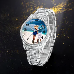 Drop Shipping Gold Plated Jellyfish Shape Photo quartz watches Hip Hop Custom Medallion Photo Frame luxury watch