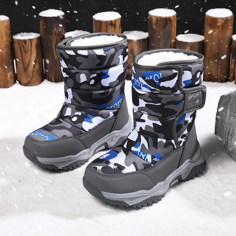 Color Winter Kids Plush Warm Cotton Shoes Hiking Snow Boots Wholesale Affordable Camouflage for Children Kids Boys Unisex Oxford